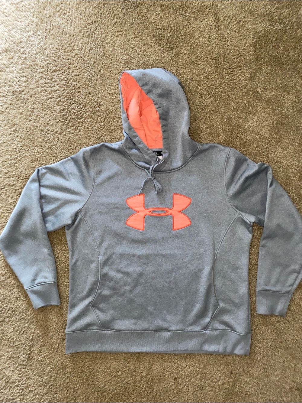 Under Armour Gray Pullover Hoodie with Coral Logo and Lined Hood